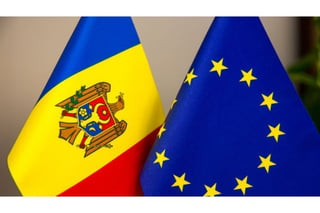Flags of Moldova and EU (Left to Right)