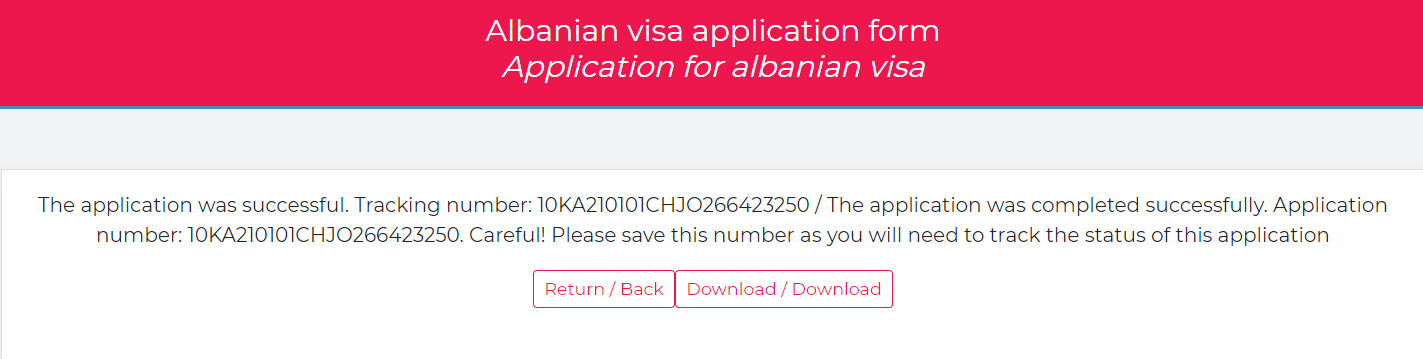 Albanian visa application form