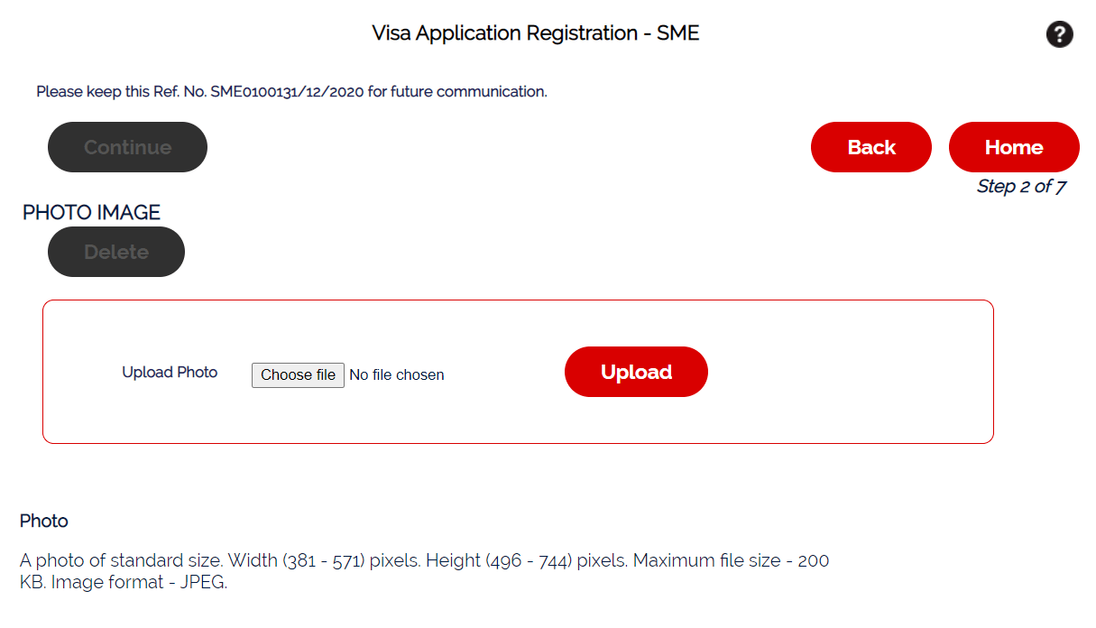 Visa Application Registration - SME