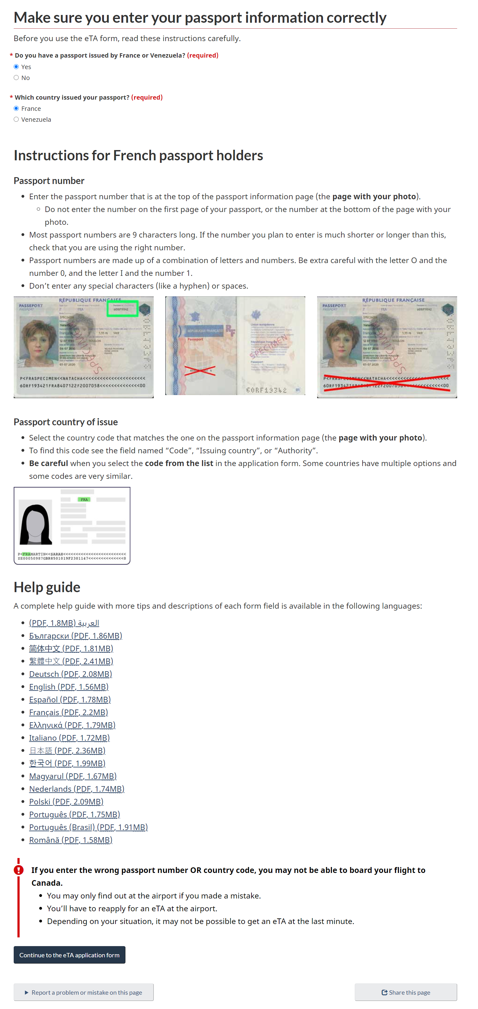 Instructions for French passport holders