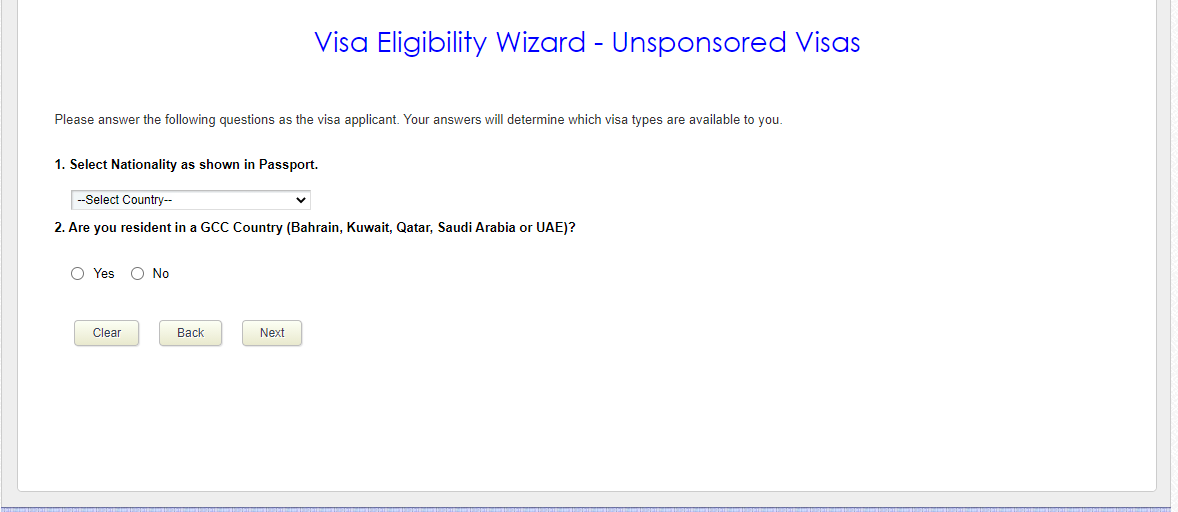 Visa Eligibility Wizard - Unsponsored Visas