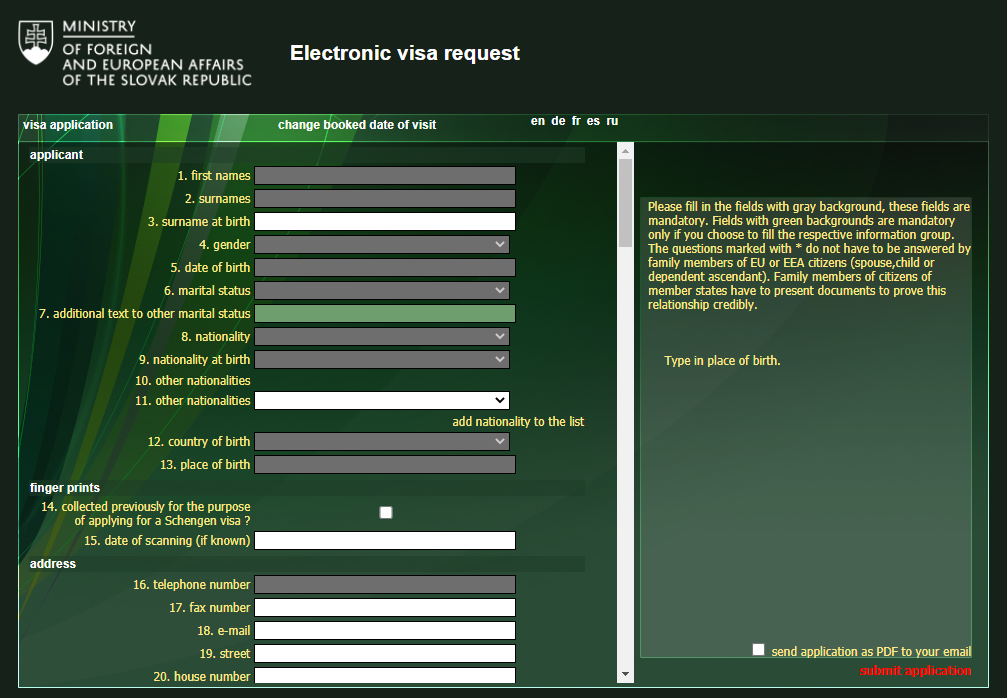Electronic Visa Request