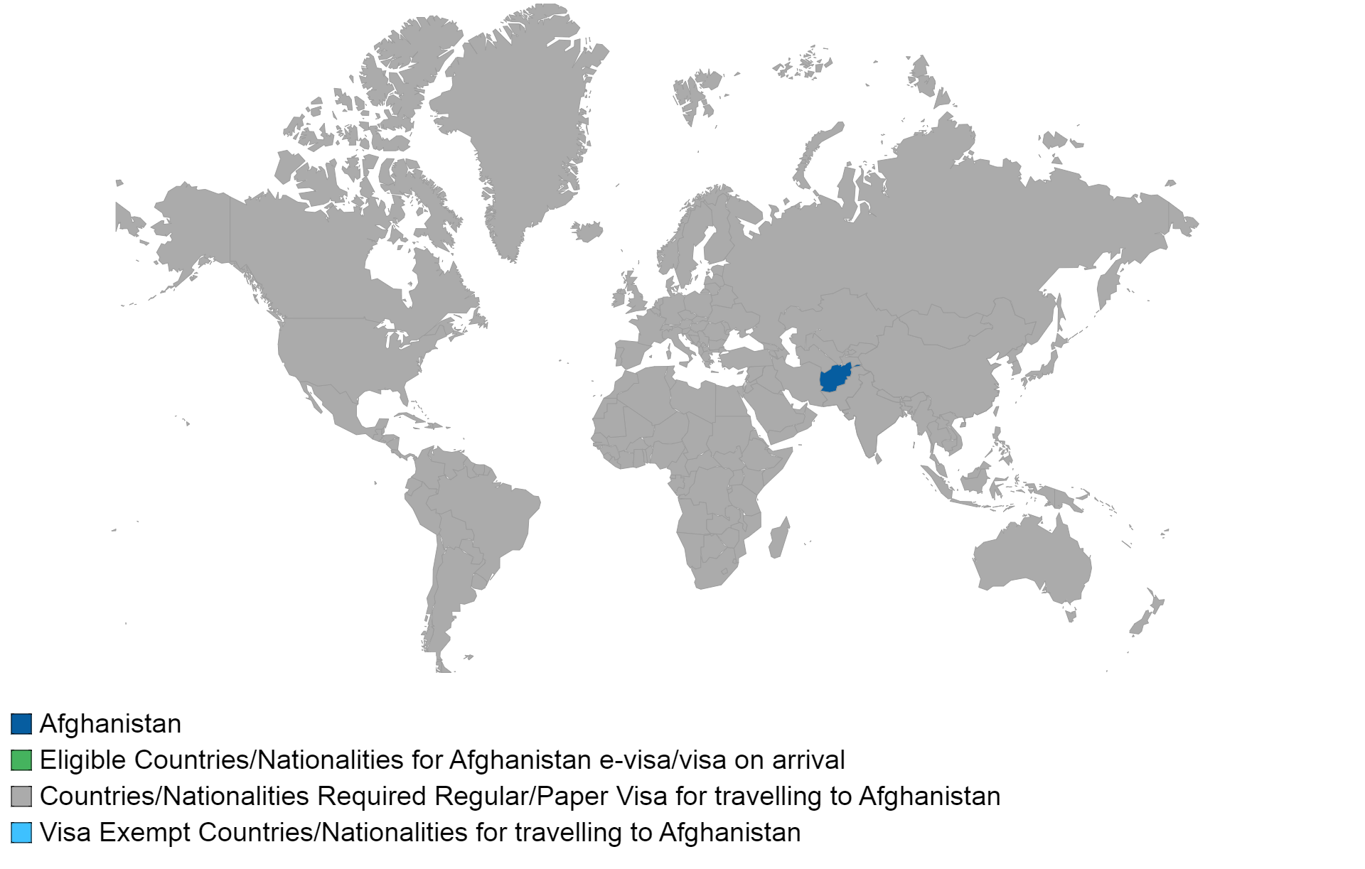 Afghan visa policy map.
