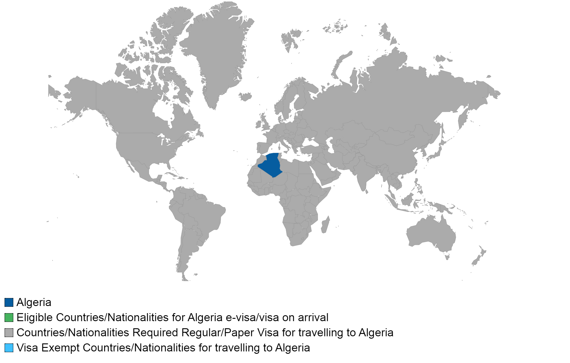 Algerian visa policy map.