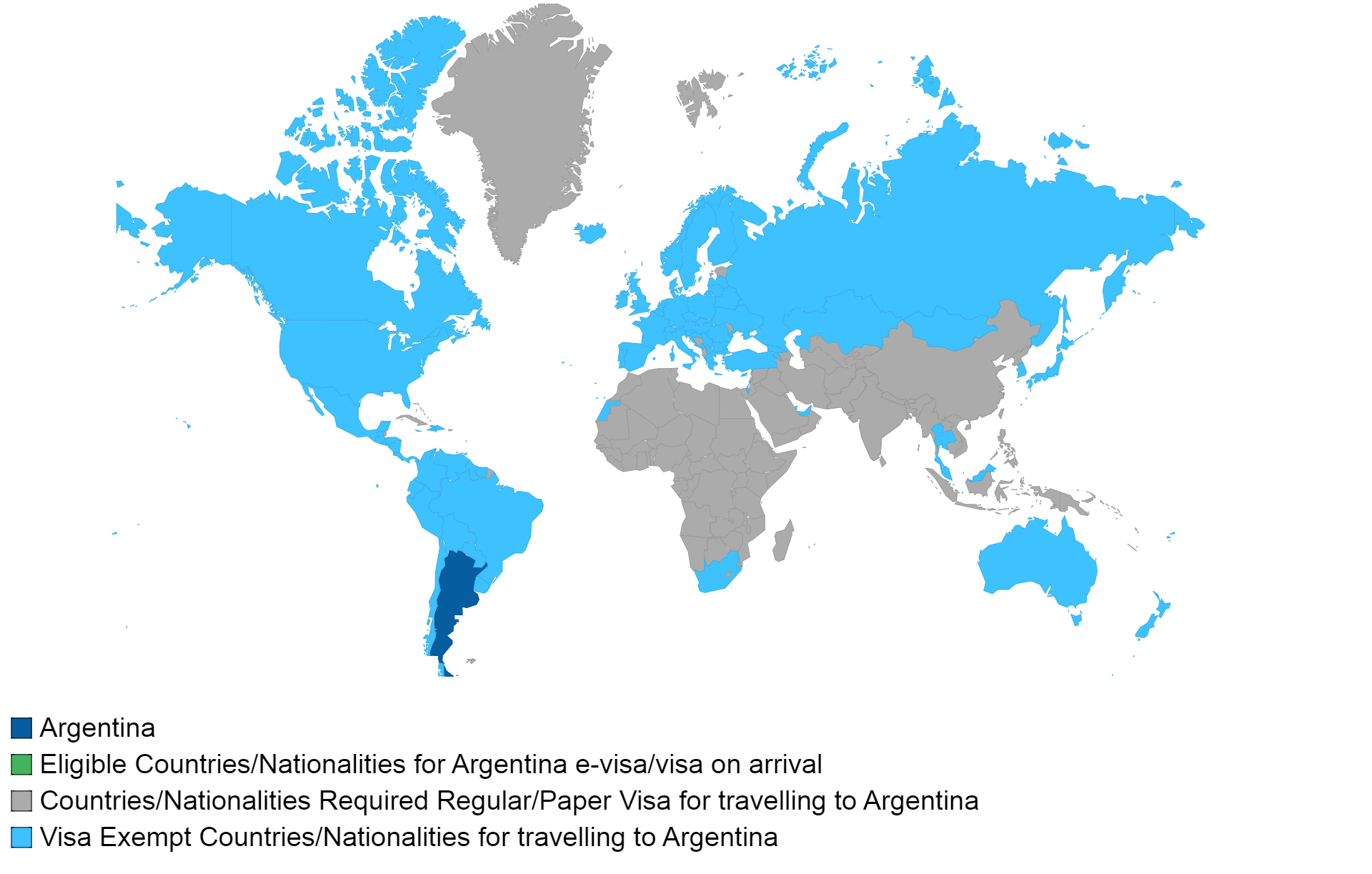 Argentinian visa policy map.