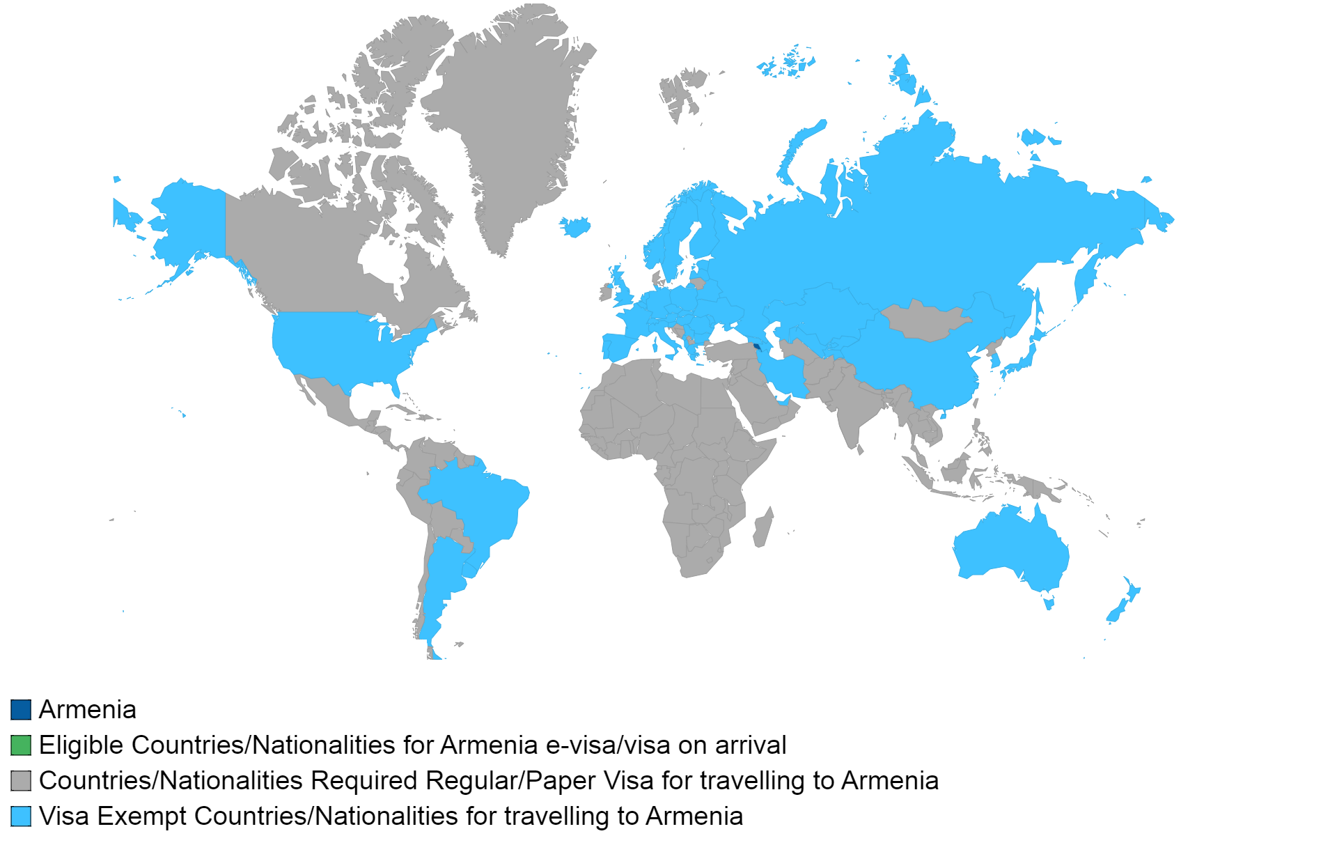 Armenian visa policy map.