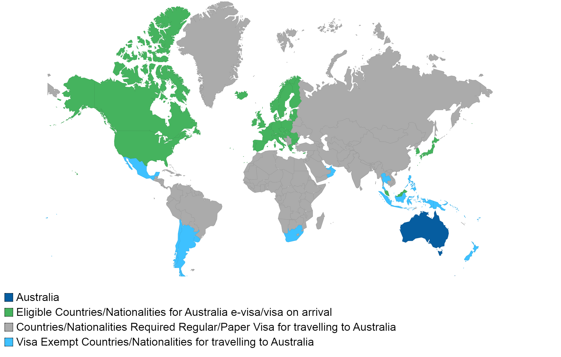 Australian visa policy map.
