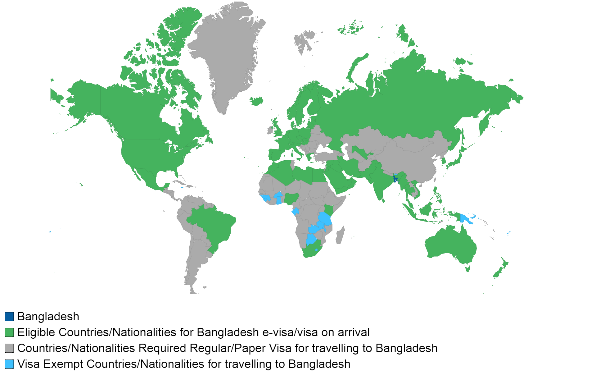 Bangladeshi visa policy map.