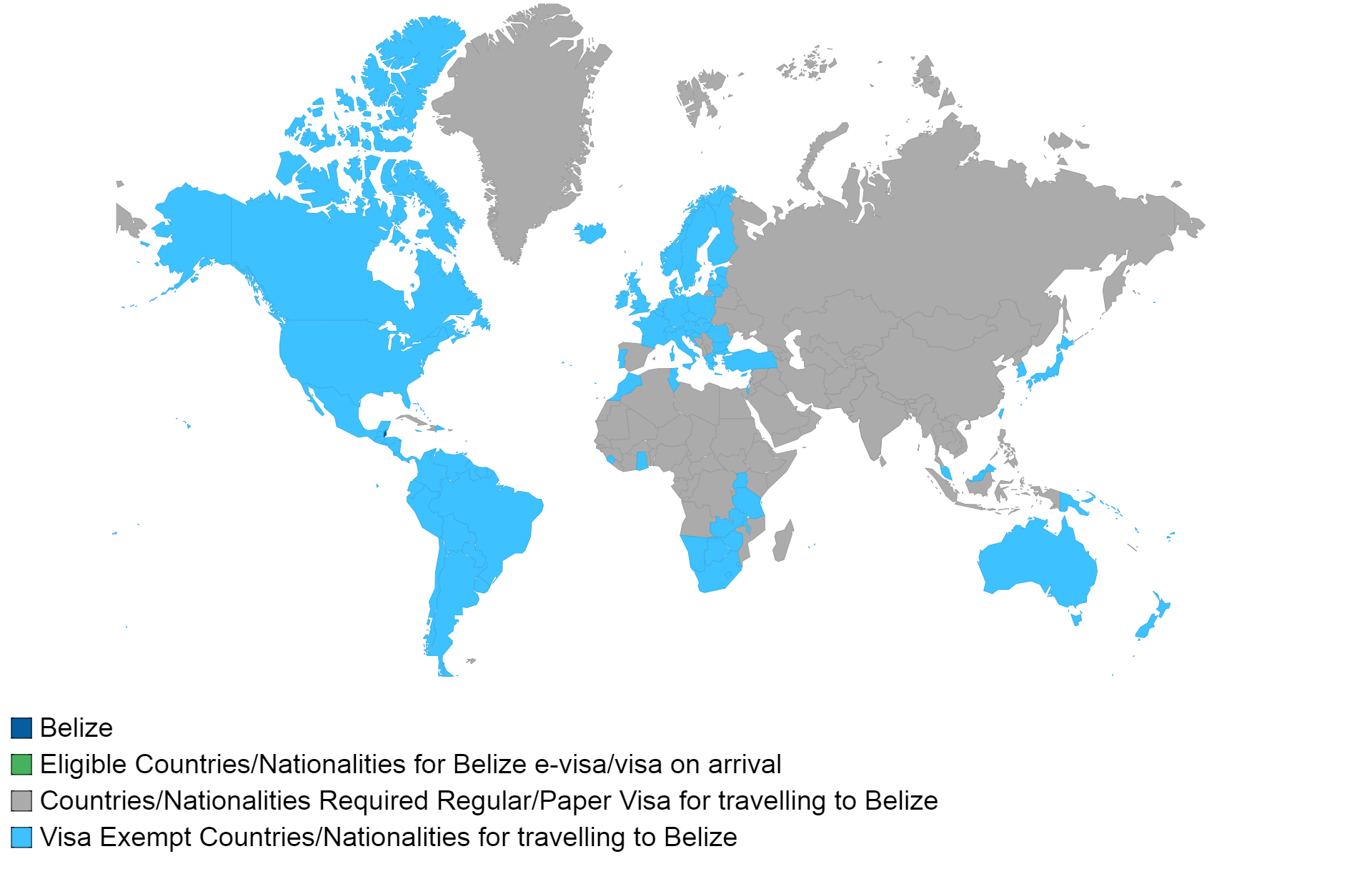 Belize visa policy map.