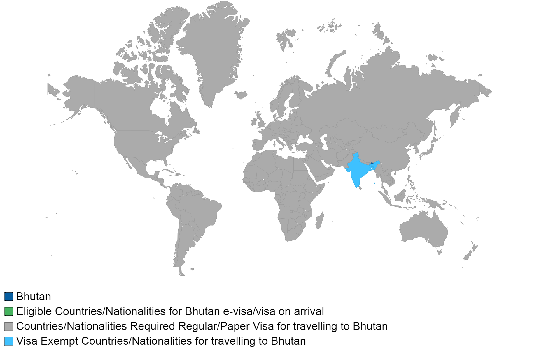 Bhutanese visa policy map.