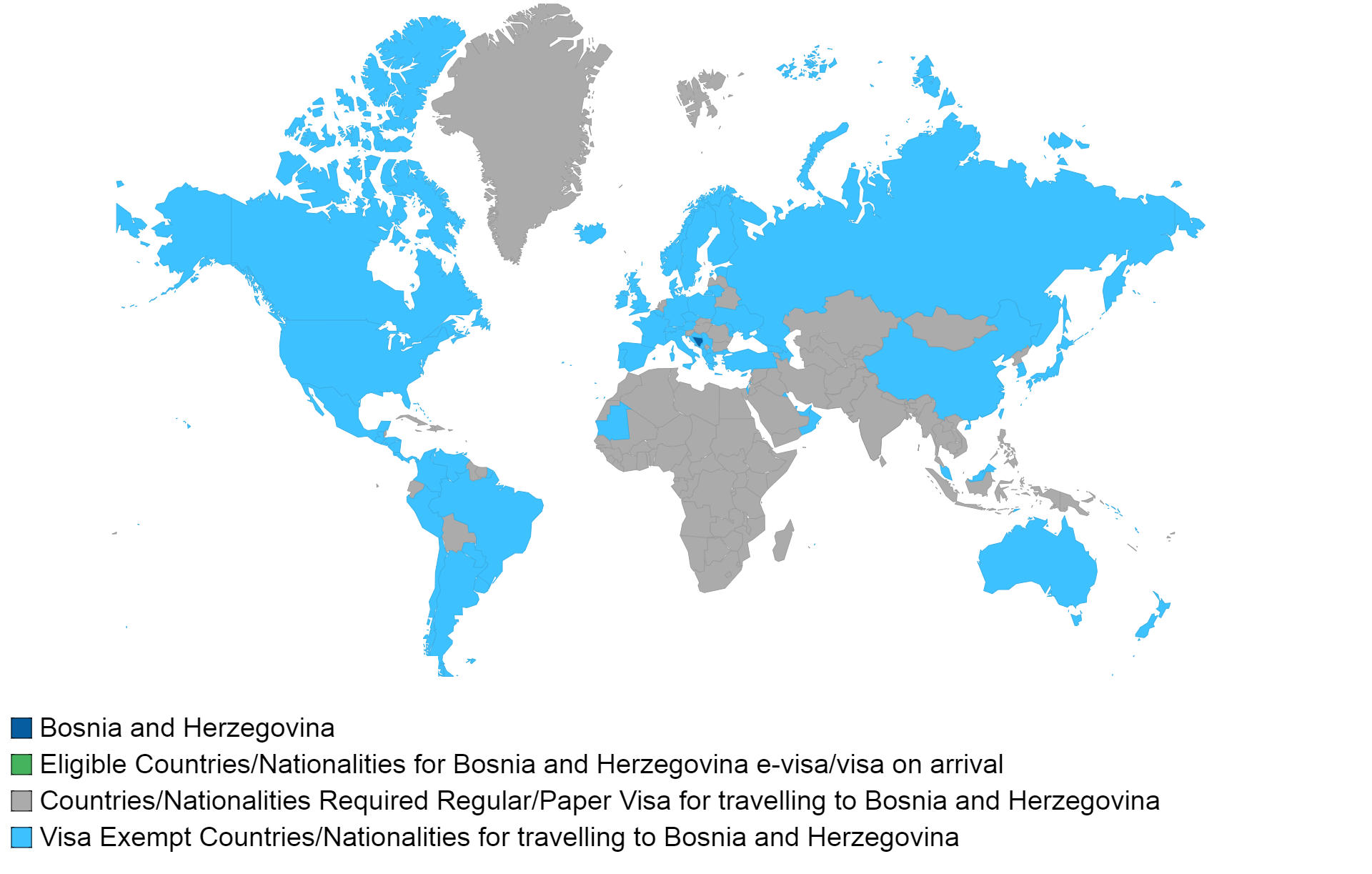 Bosnian visa policy map.