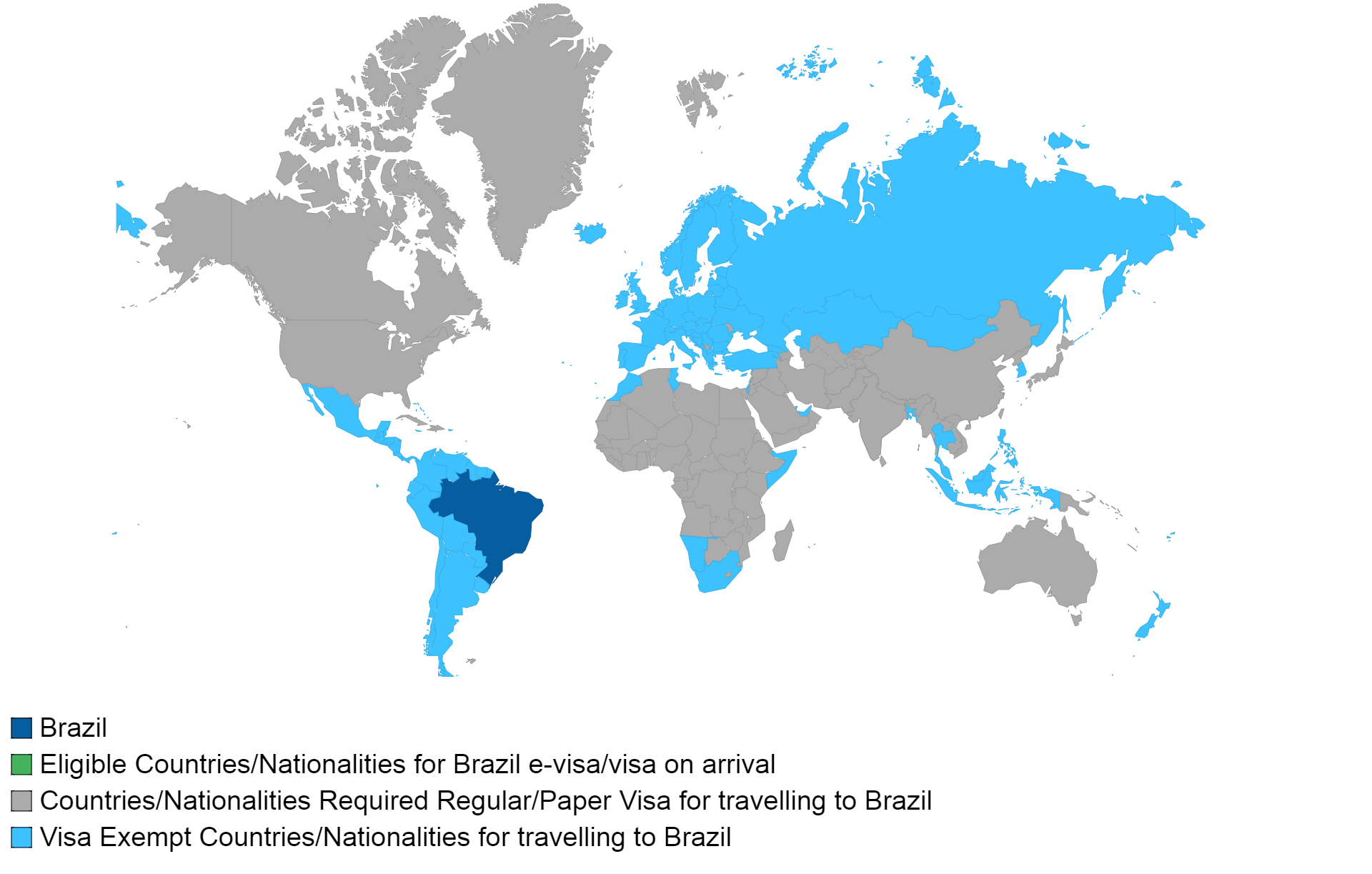 Brazilian visa policy map.