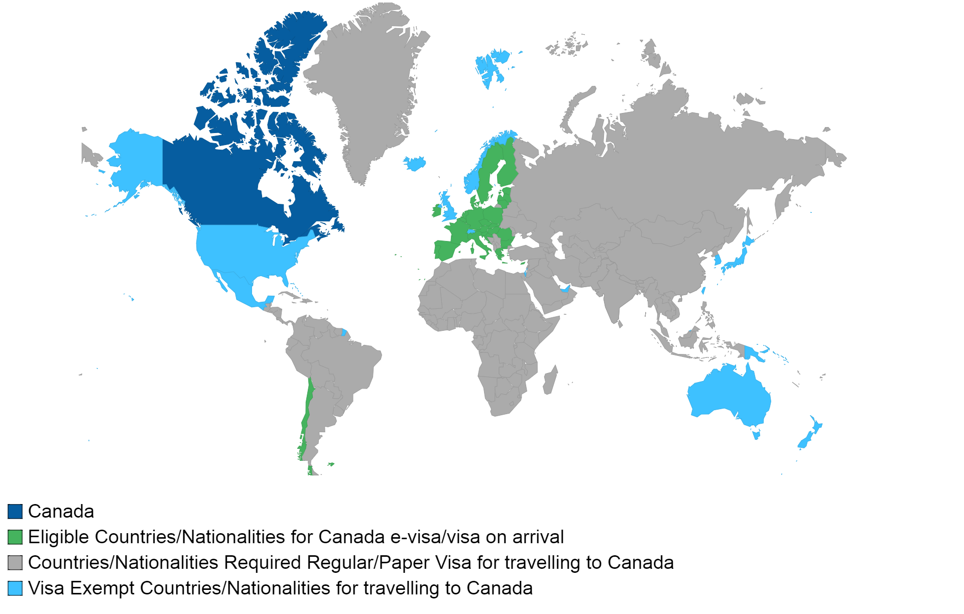 Canadian visa policy map.