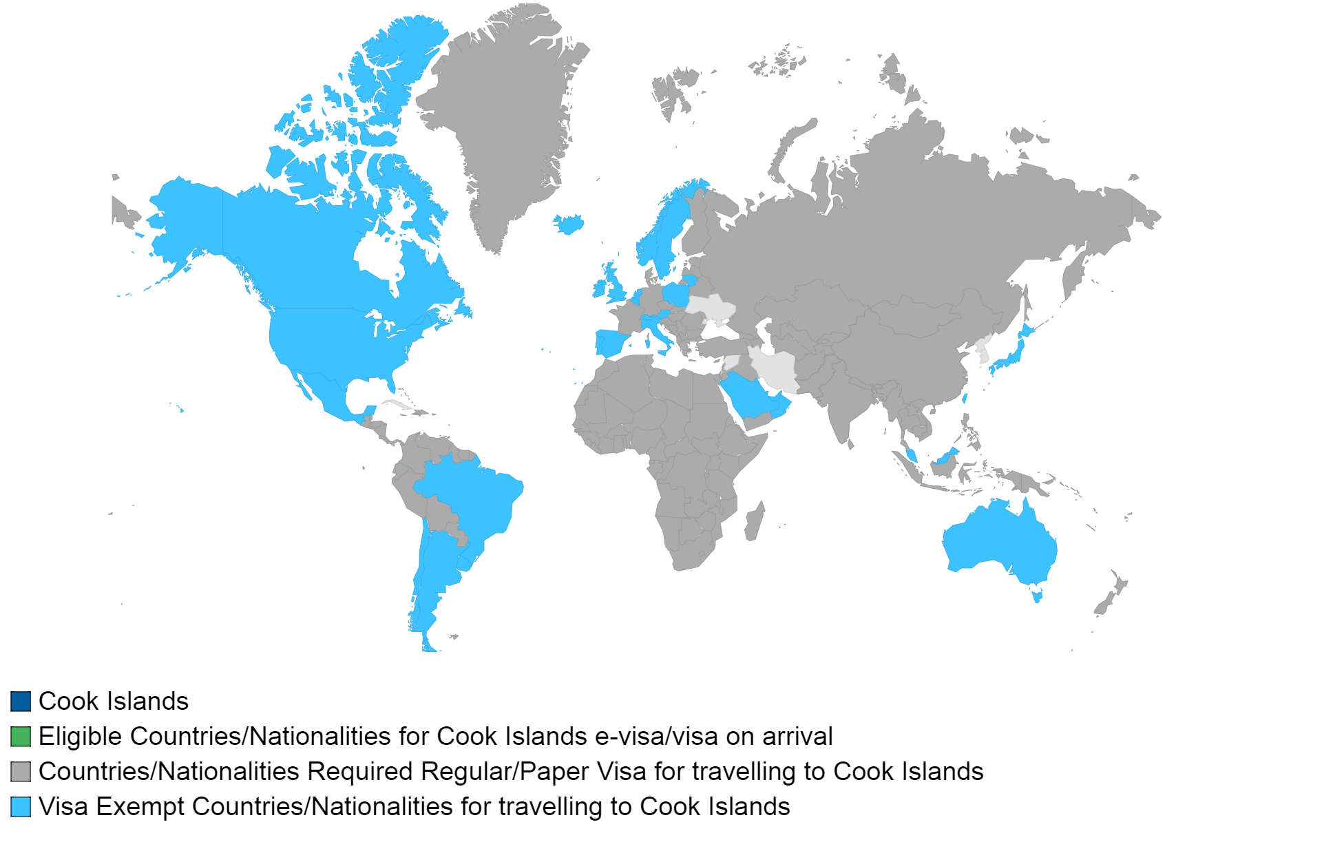 Cook Islands visa policy map.