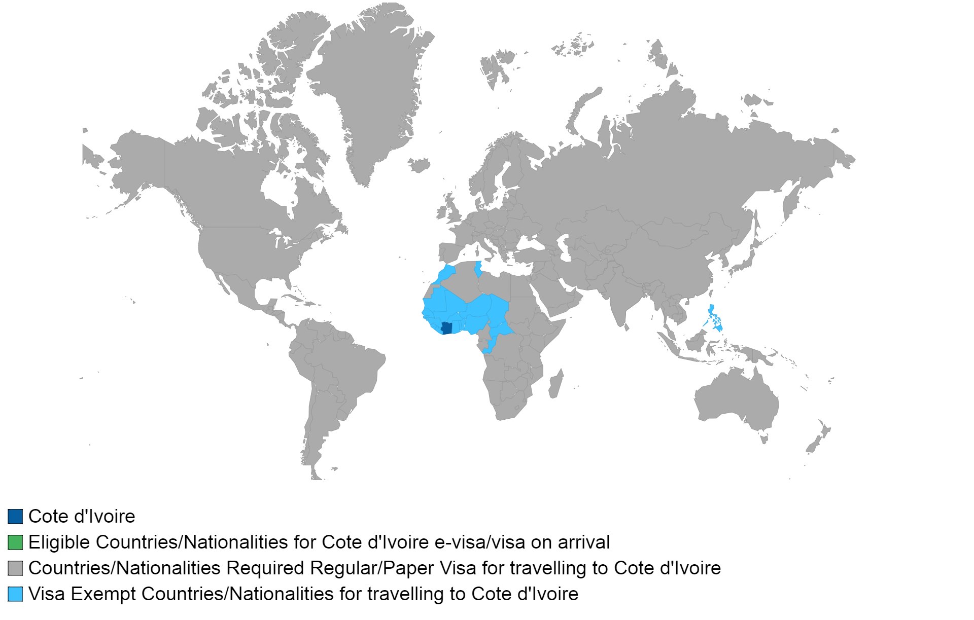 cote d'ivoire visa policy map.