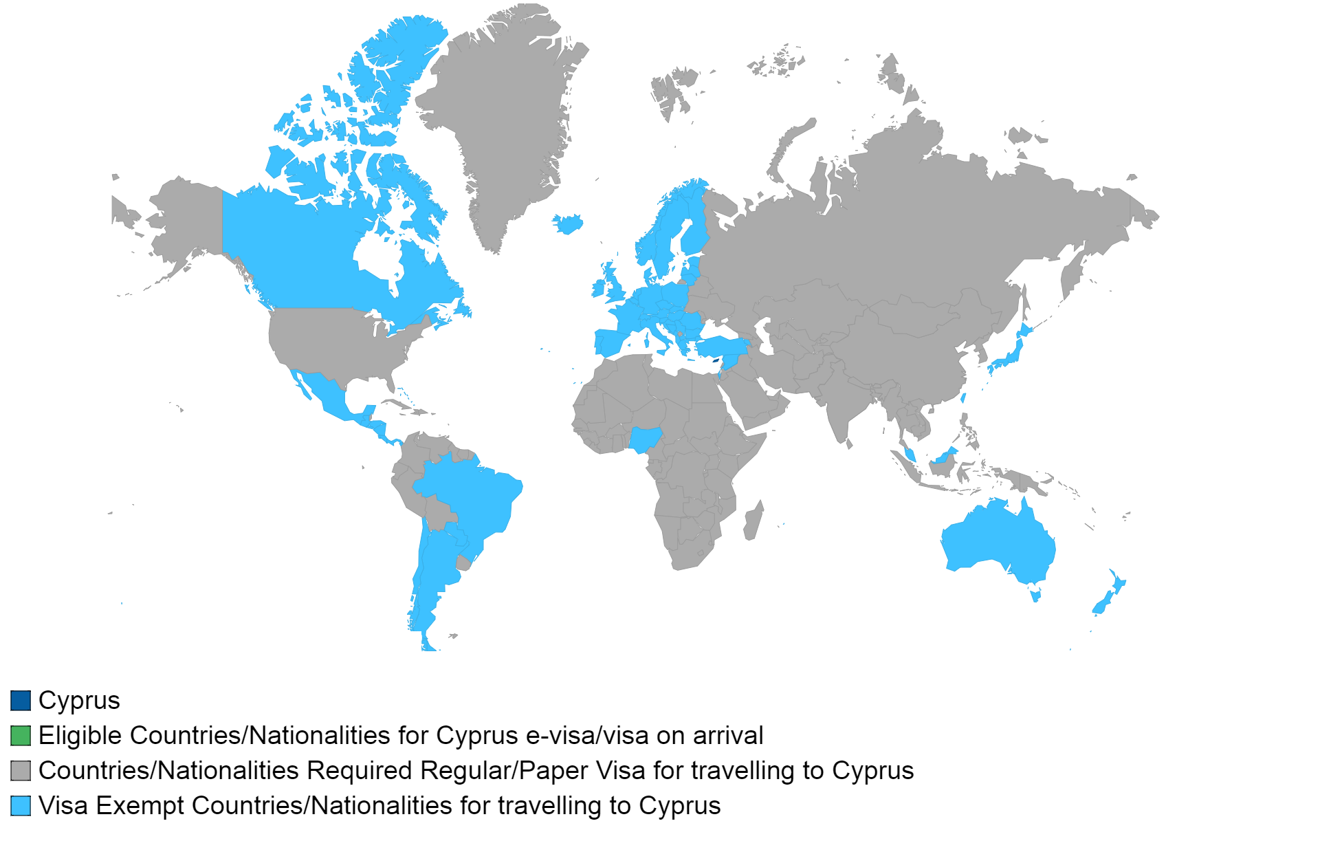 Cypriot visa policy map.