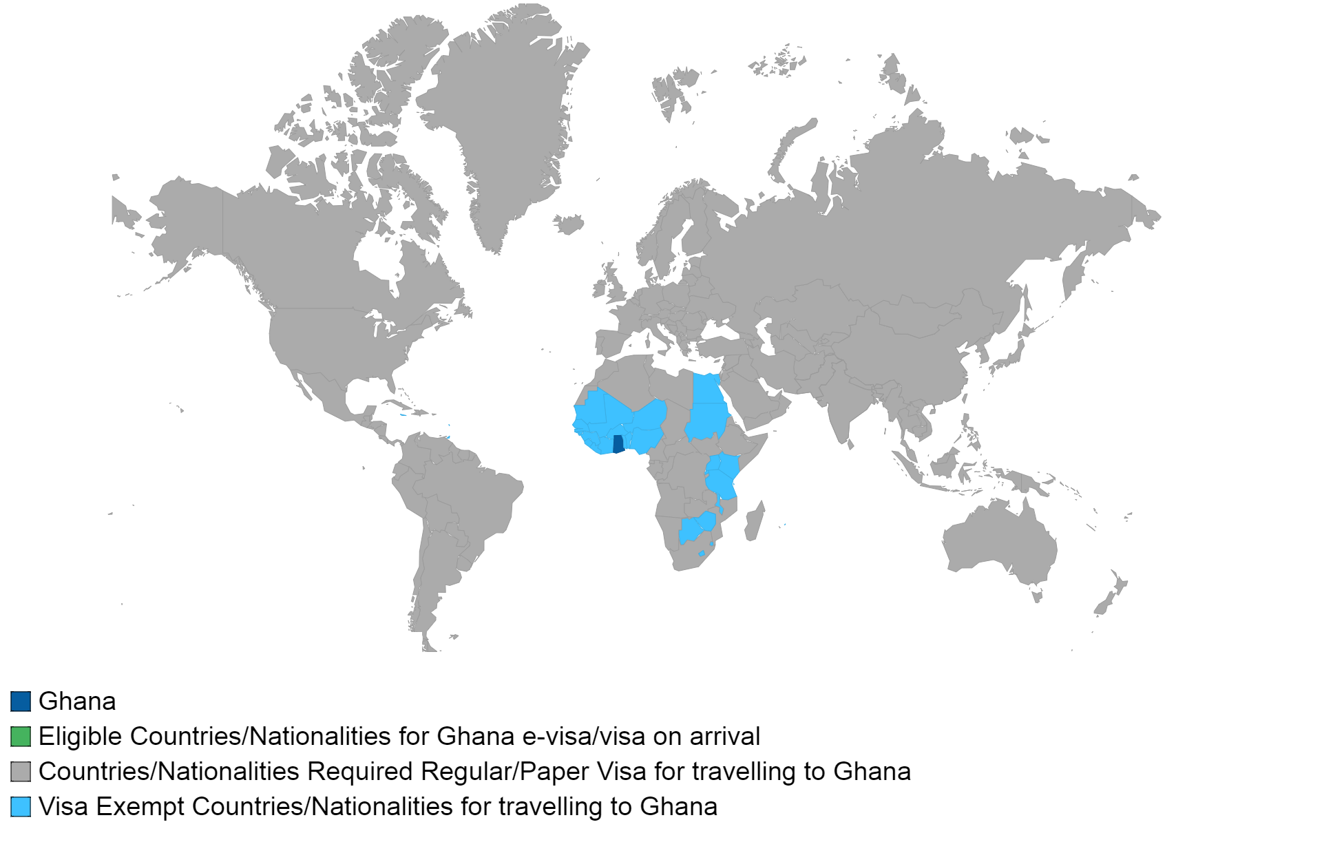 Ghanaian visa policy map.