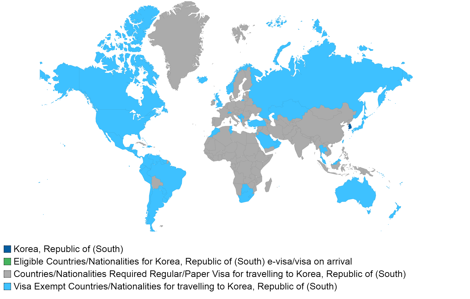 korea, republic of (south) visa policy map.