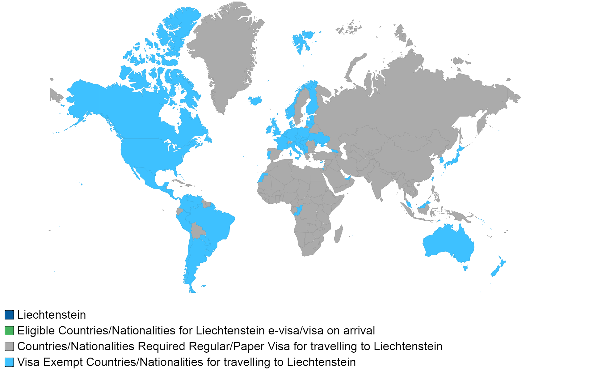 Liechtenstein visa policy map.
