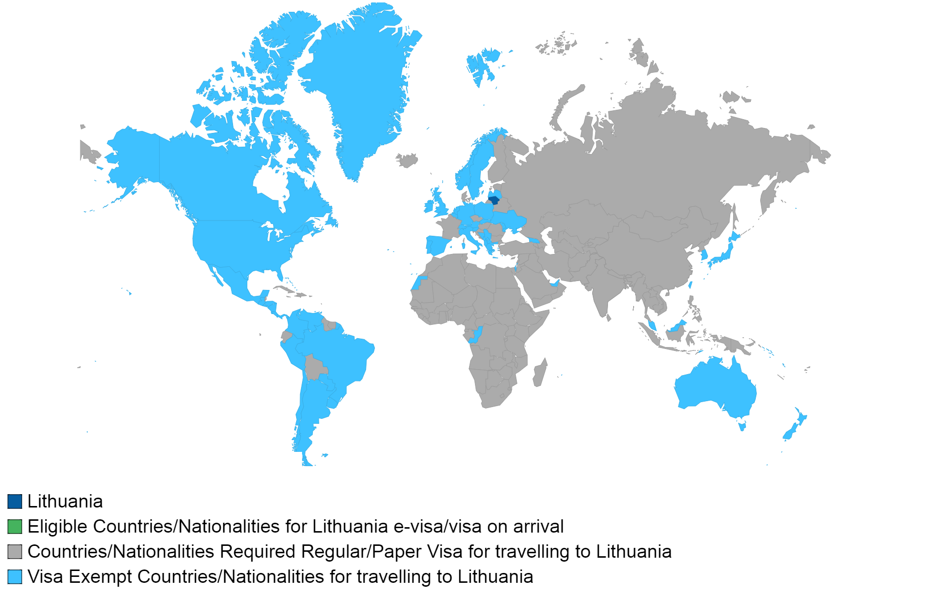 Lithuanian visa policy map.