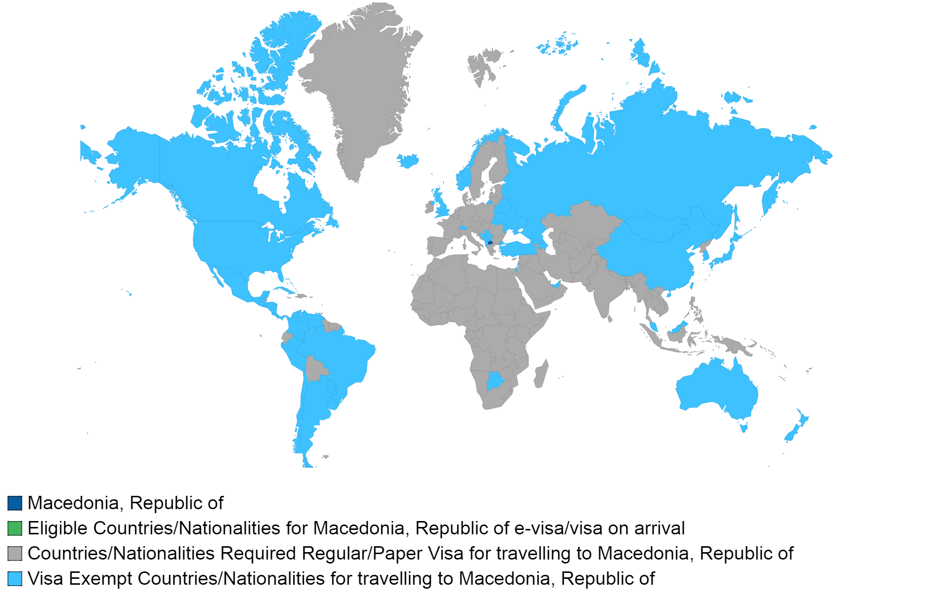 Maccedonian visa policy map.