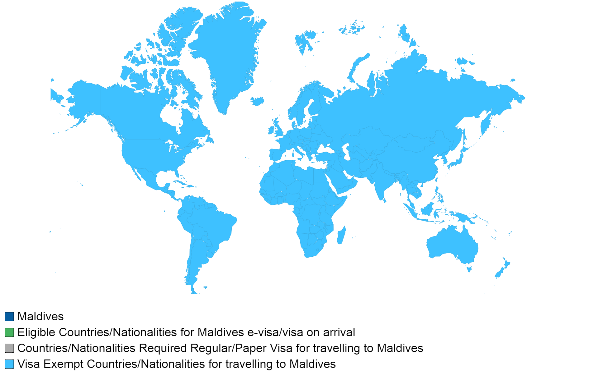 Maldivian visa policy map.