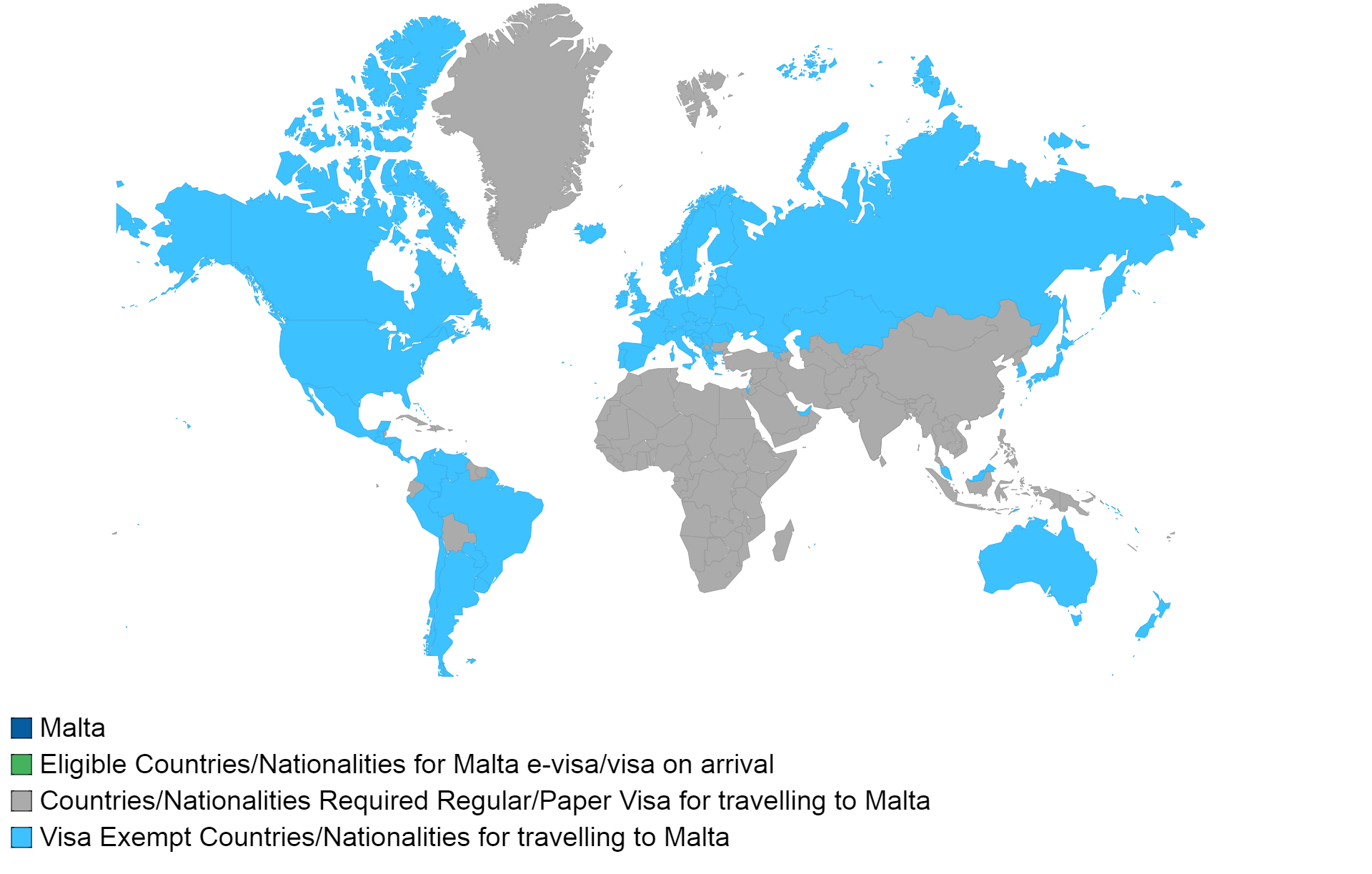 Maltese visa policy map.
