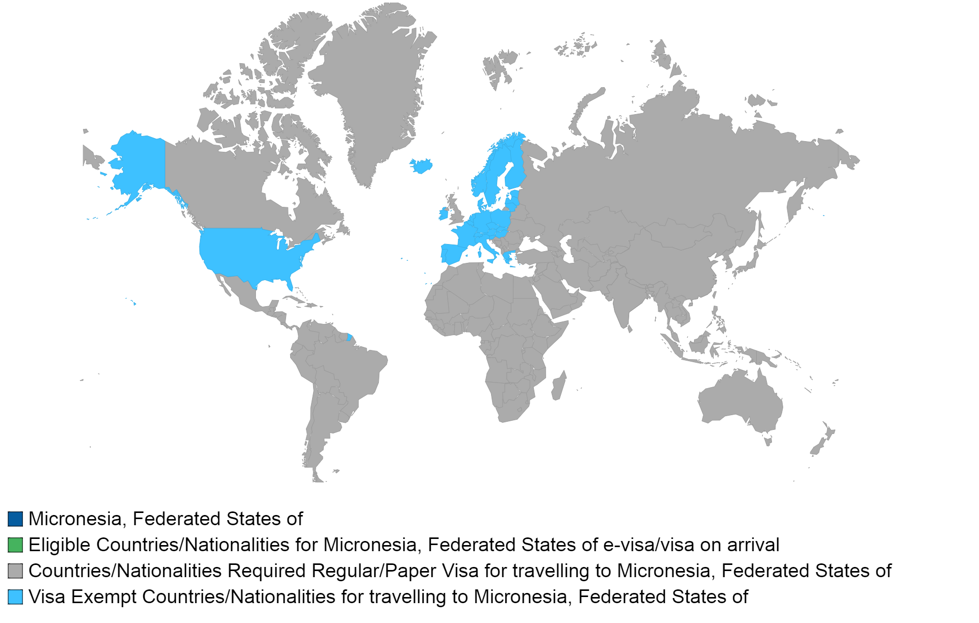 Micronesian visa policy map.