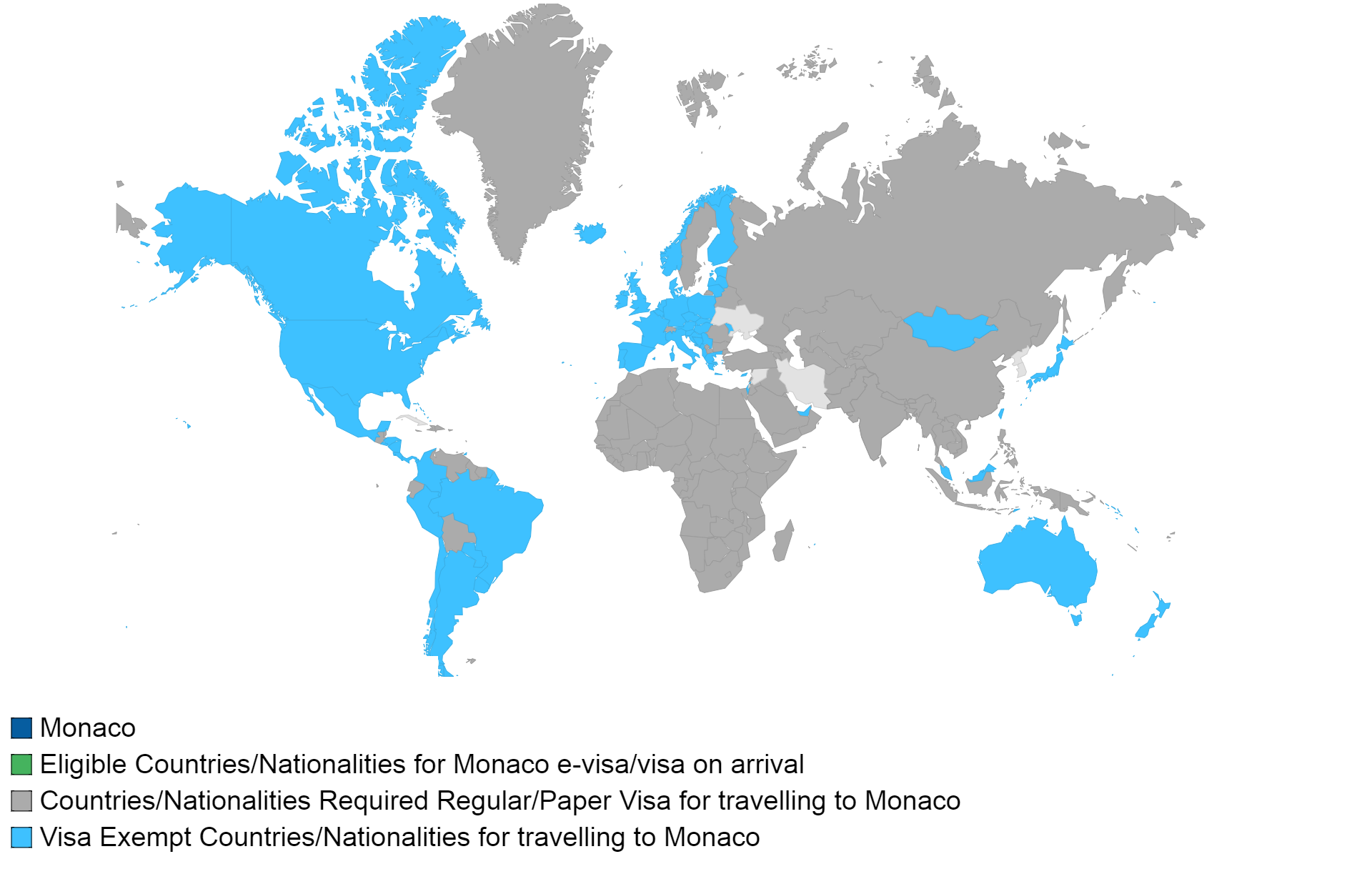 Monaco visa policy map.