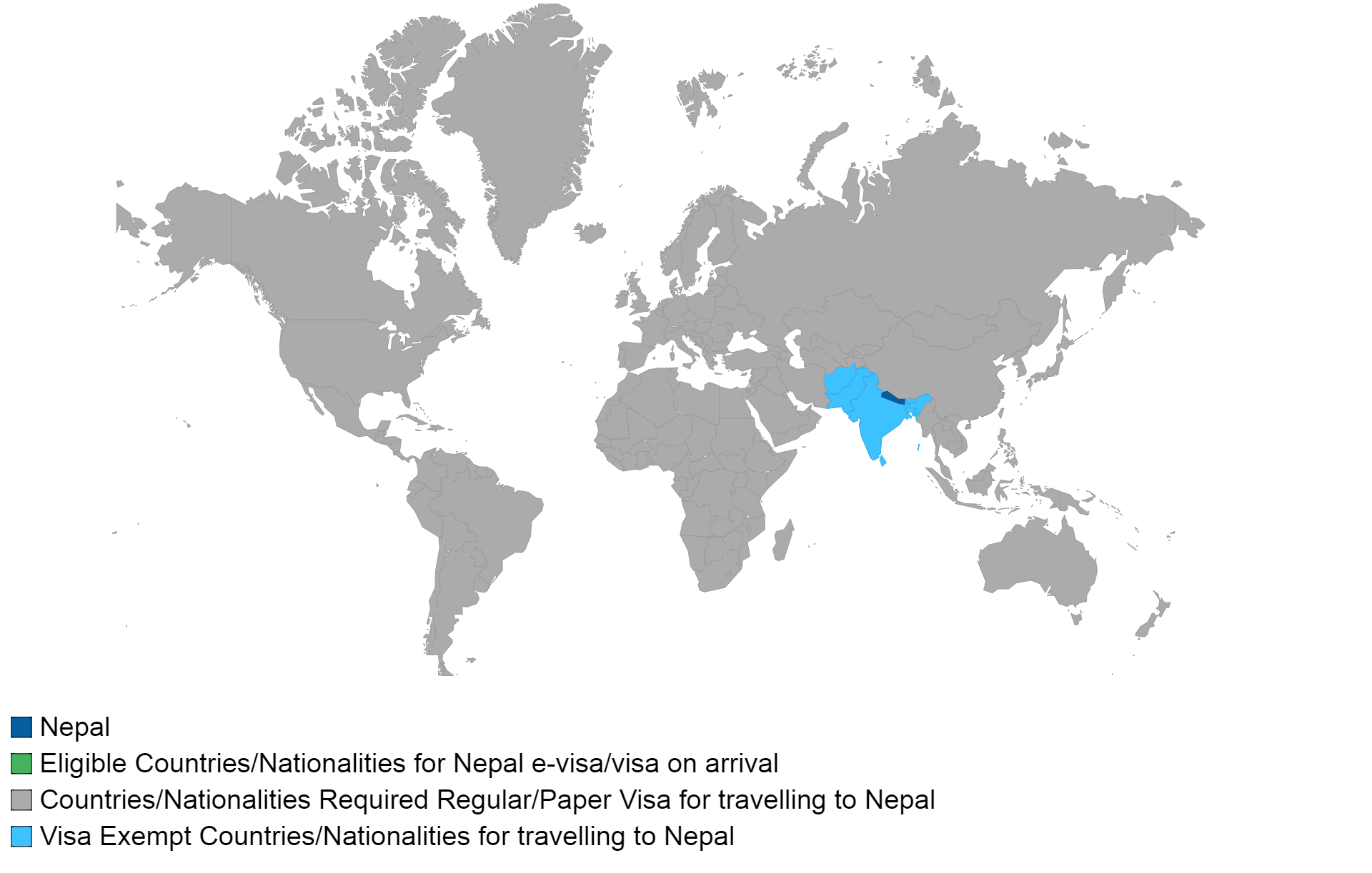 Nepalese visa policy map.