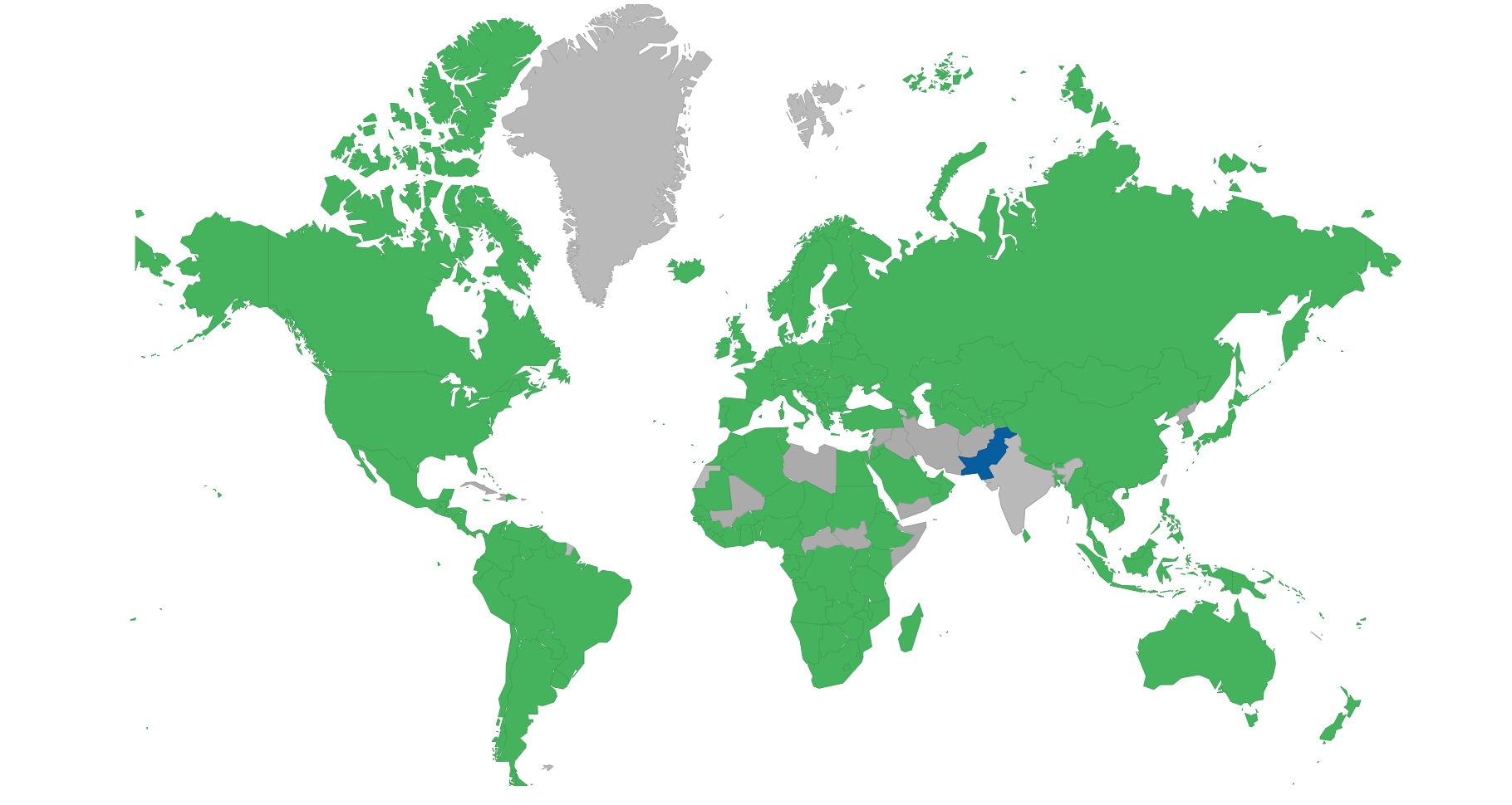 Pakistani visa policy map.