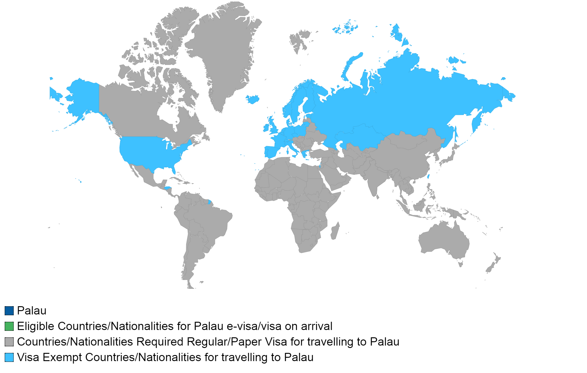 Palau visa policy map.