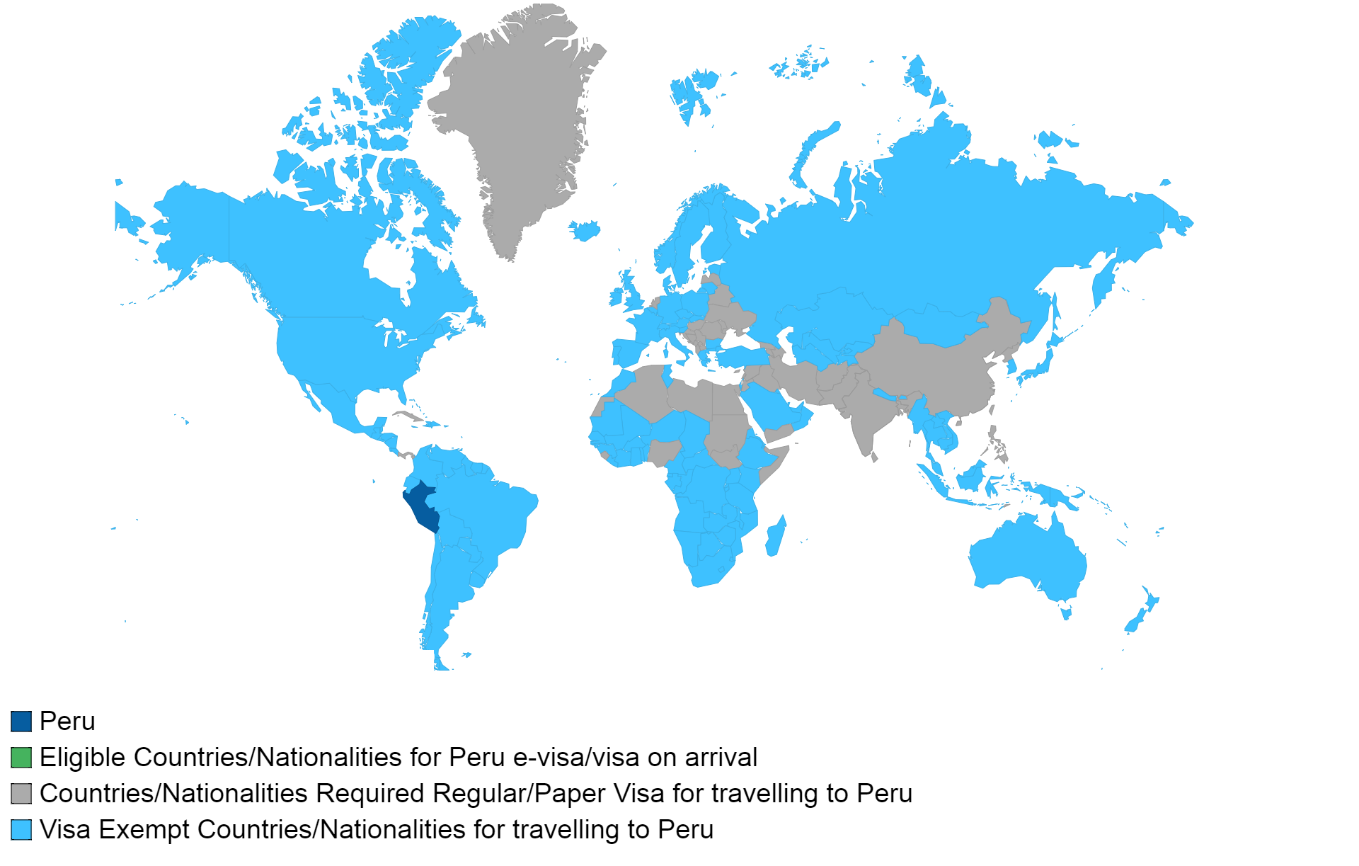 Peruvian visa policy map.