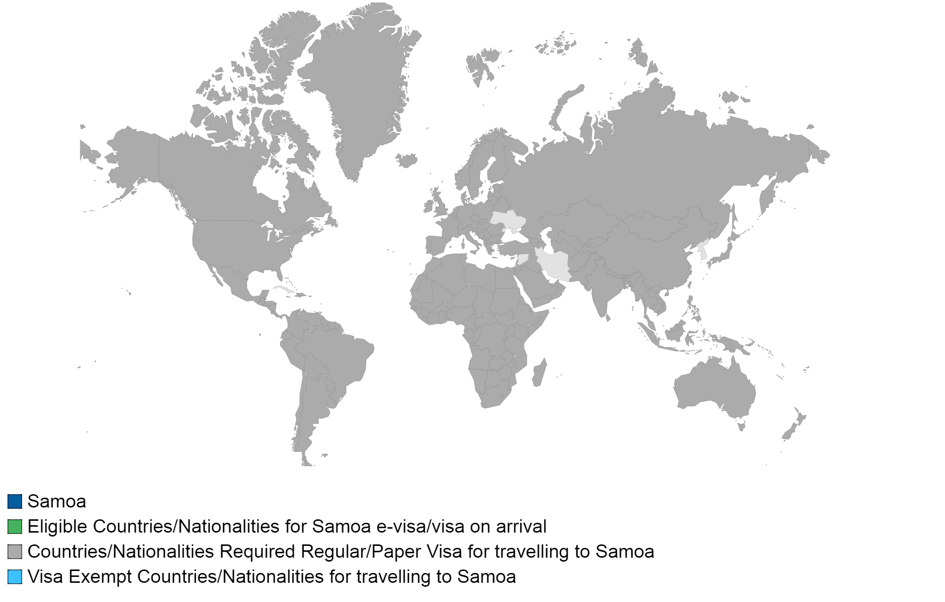Samoan visa policy map.