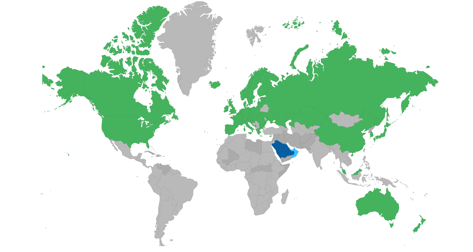Saudi visa policy map.