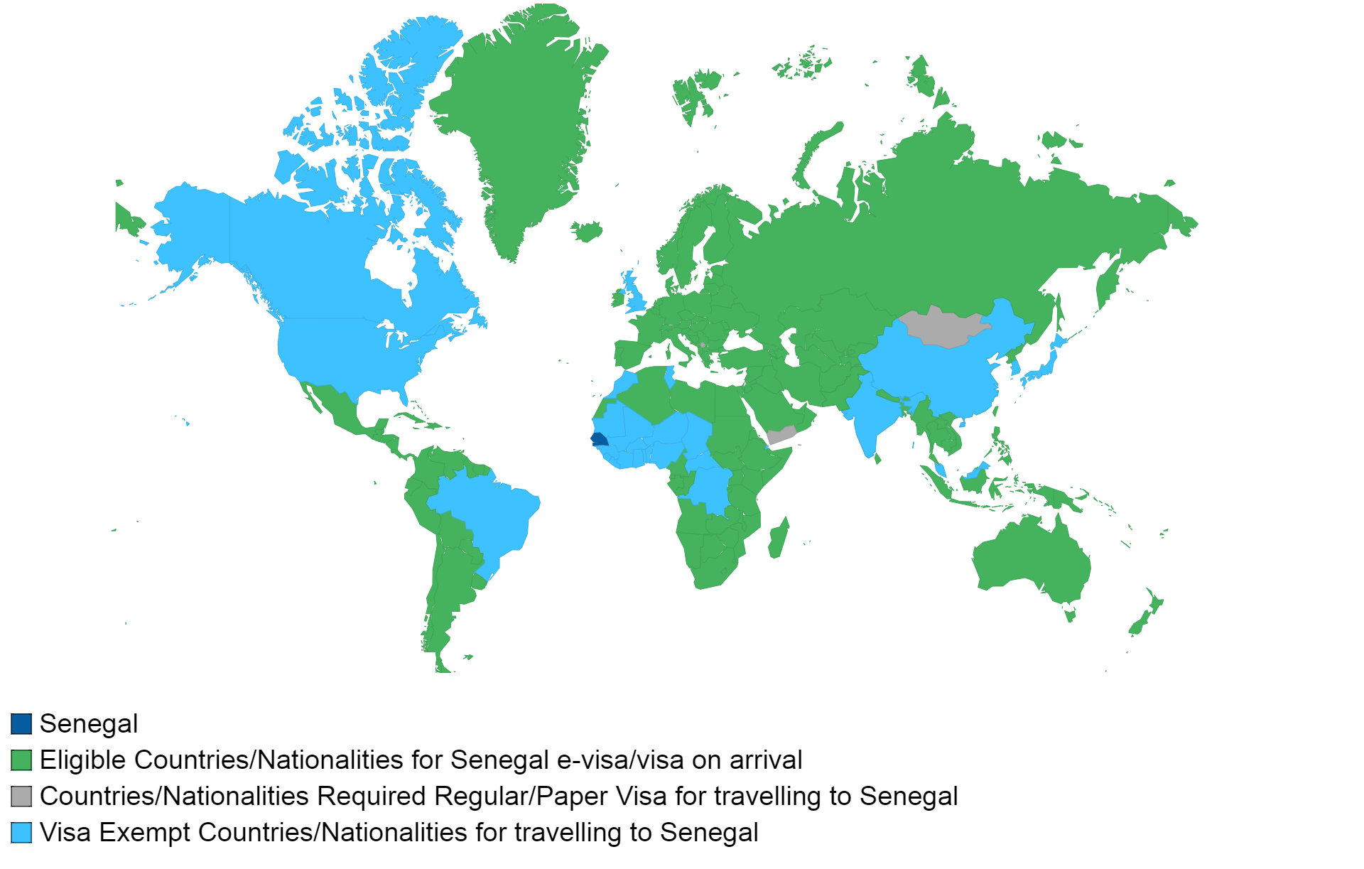 Senegalese visa policy map.