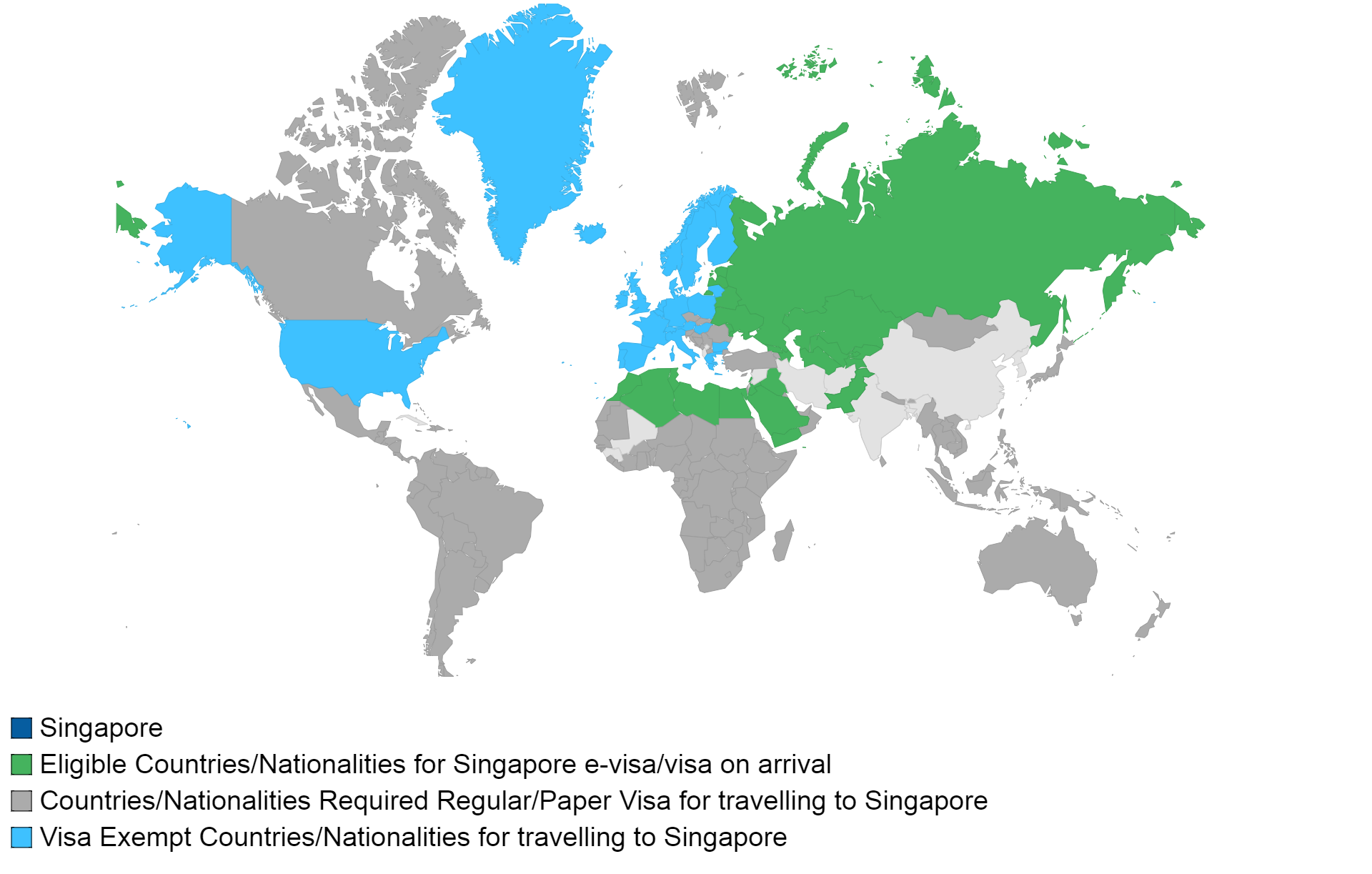 Singaporean visa policy map.