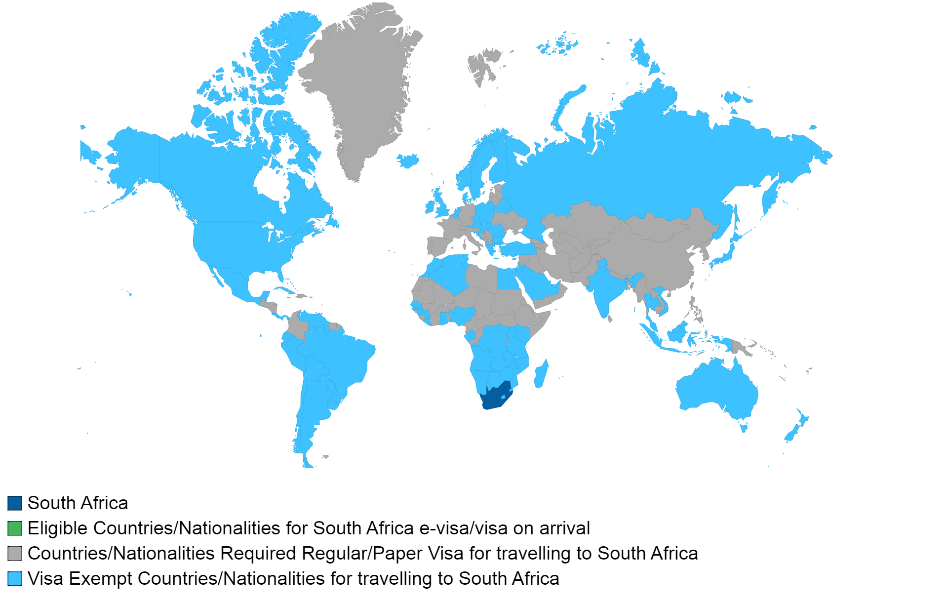 South African visa policy map.