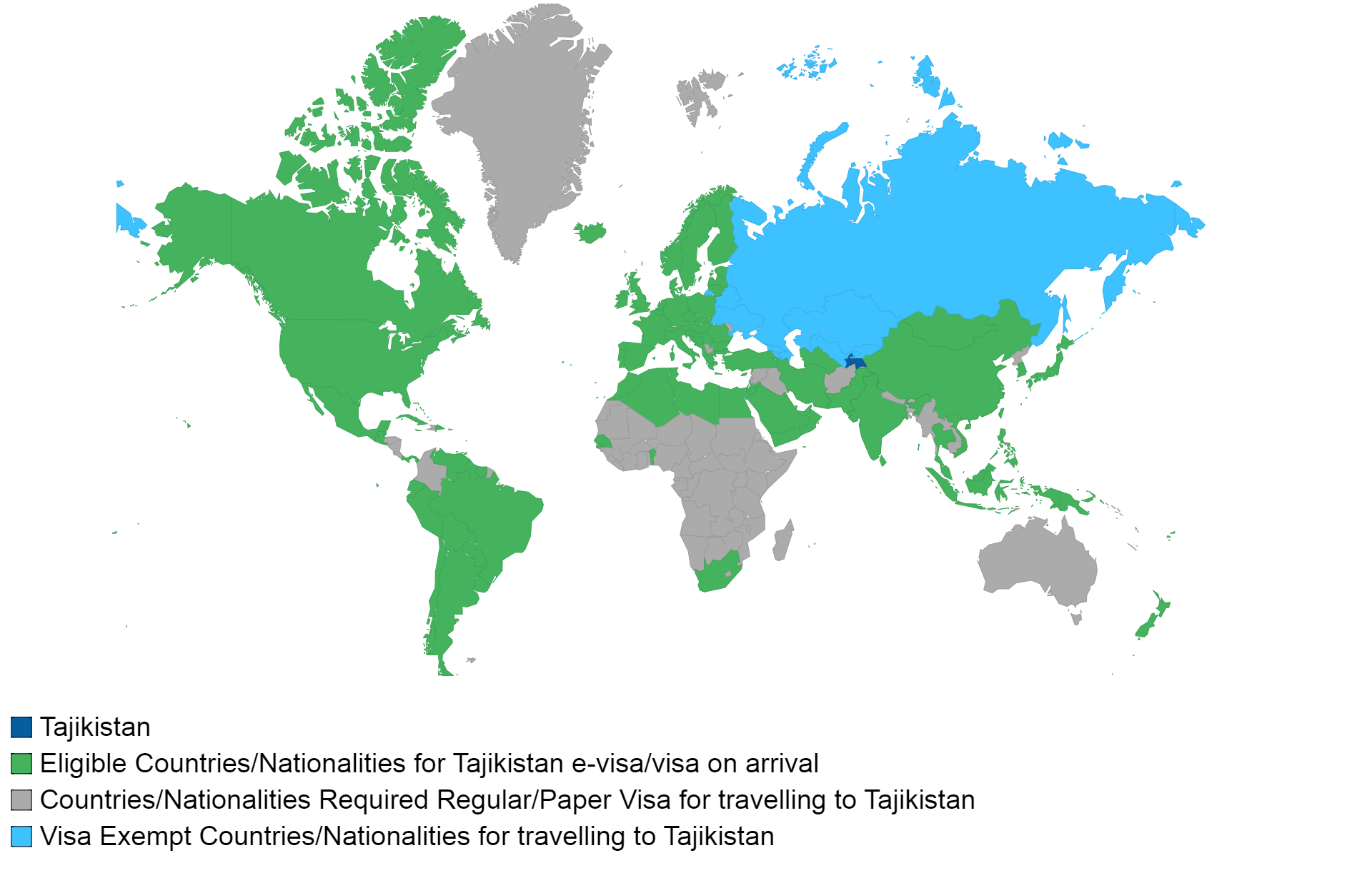 Tajik visa policy map.