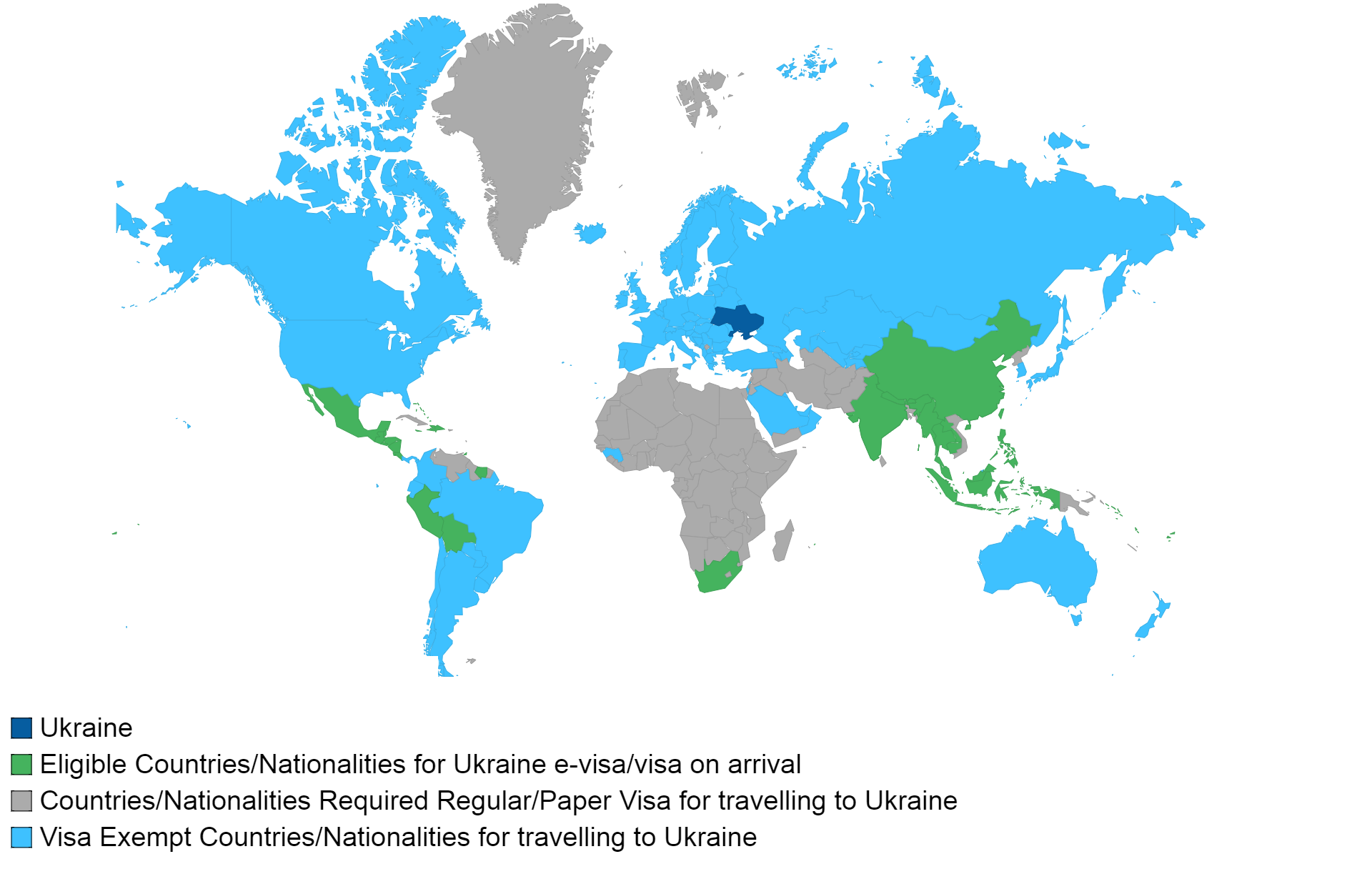 Ukrainian visa policy map.