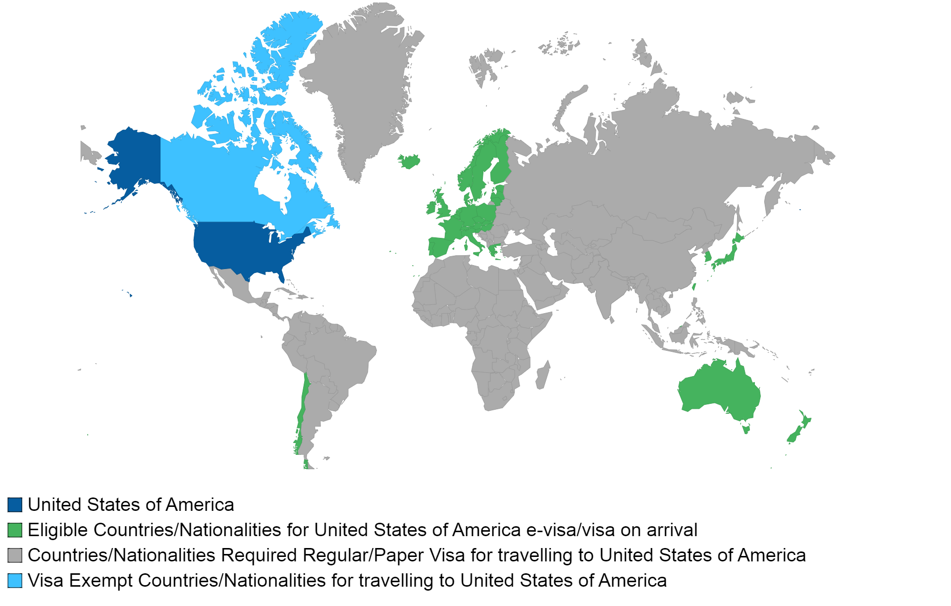 united states of america visa policy map.